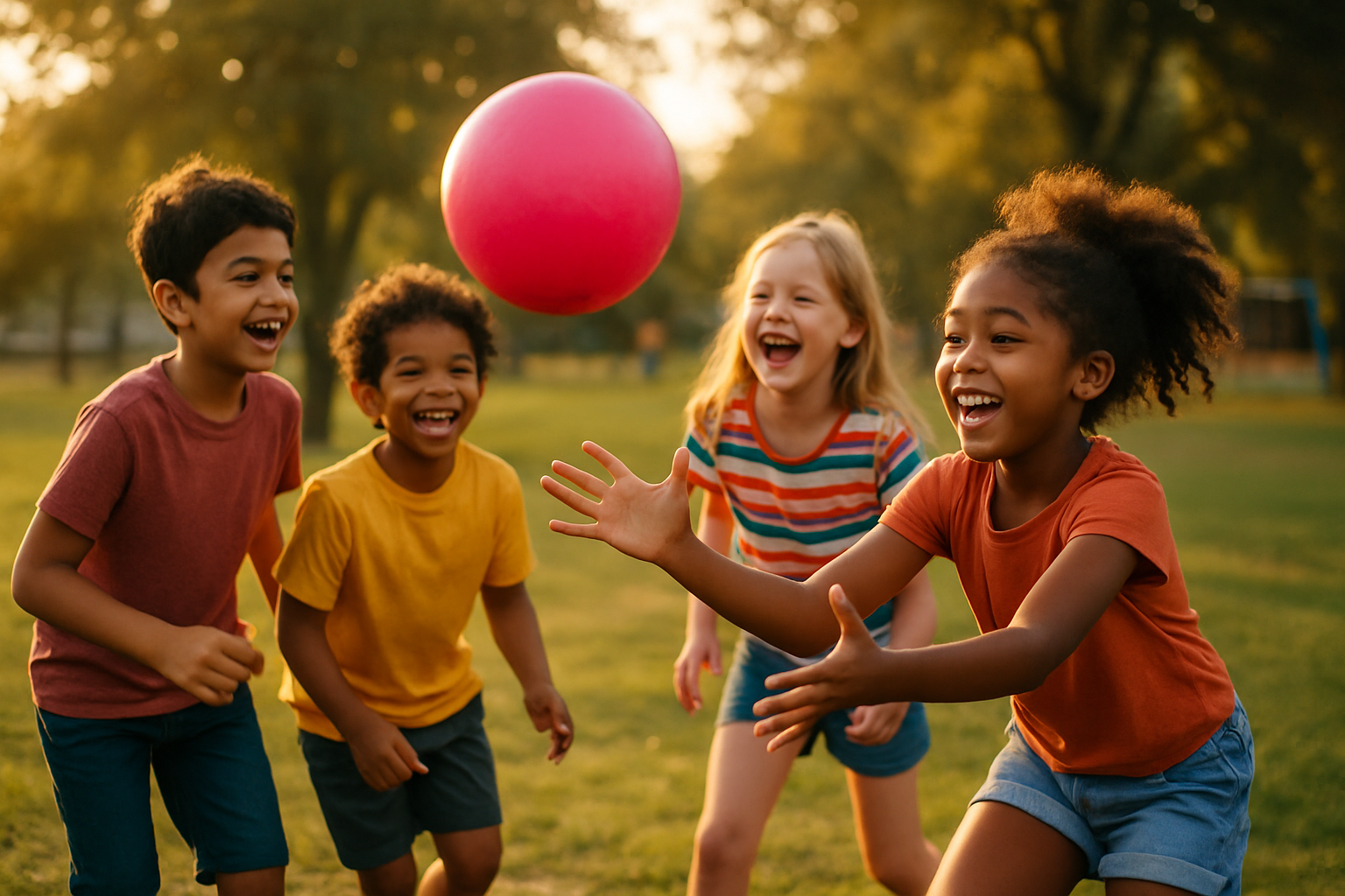 Children playing with pink ball